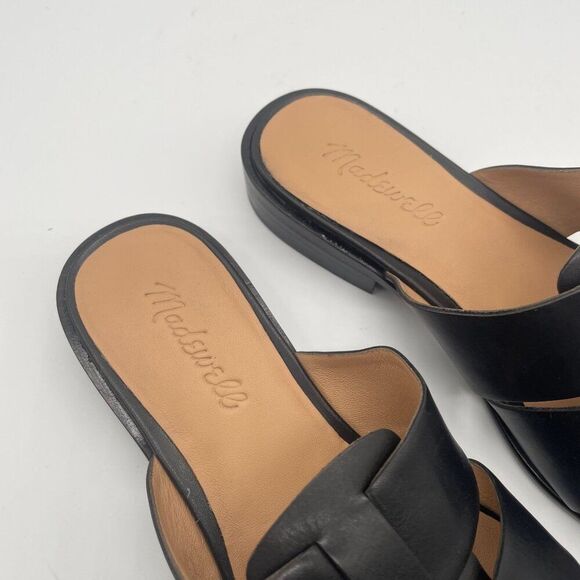 New Madewell The Dixson Fisherman Mule Flats True Black Leather Sz 7.5 $128 - Picture 8 of 11